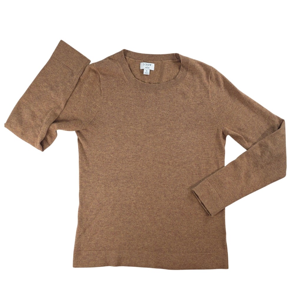 J.Crew Women Small Brown Teddie Sweater Merino Wool Blend Crewneck F5199